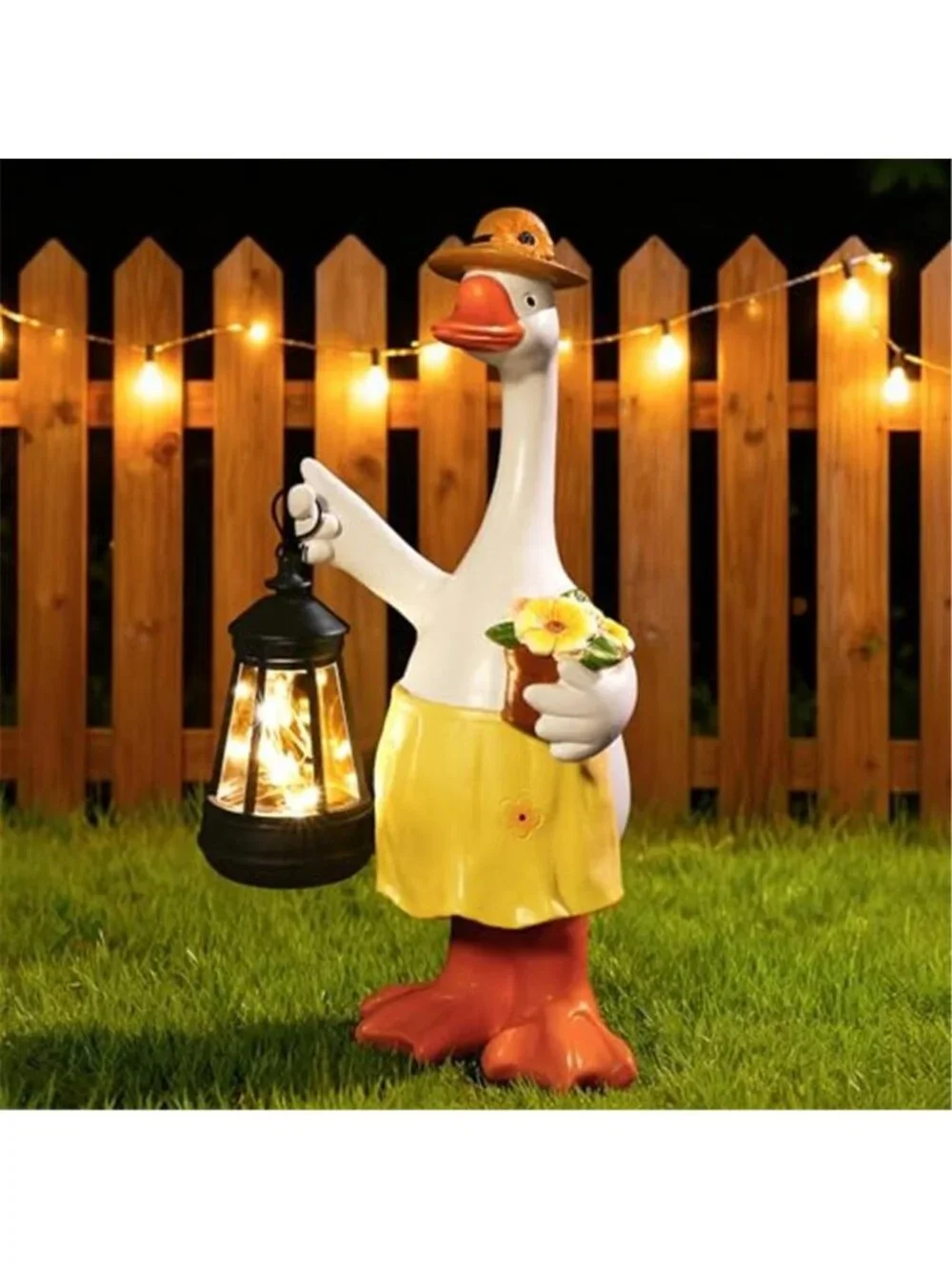 Goose Garden Statues Porch Statues with Solar Lantern Summer Yard Lawn